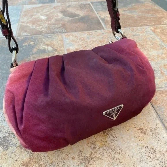 SOLD Prada Burgundy Nylon Pleated Tessuto Ombre Handbag - Picture 5 of 13